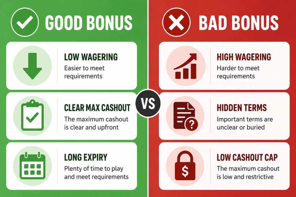 How to spot a good no deposit bonus versus a bad one — green flags and red flags