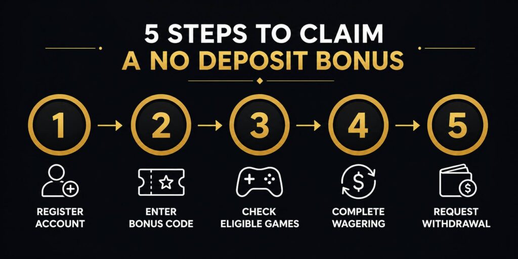 Step by step process to claim a no deposit bonus casino offer
