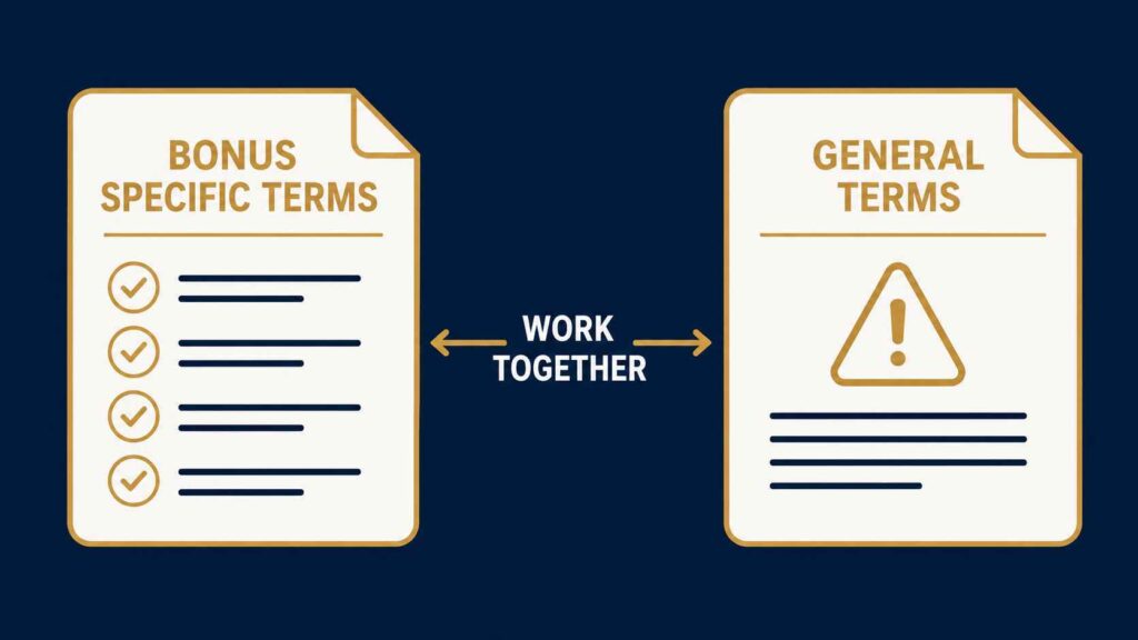 Casino bonus specific terms vs general terms and conditions explained