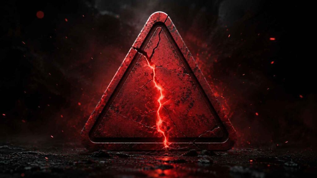 A cracked red warning shield representing red flags to watch for when verifying a casino licence