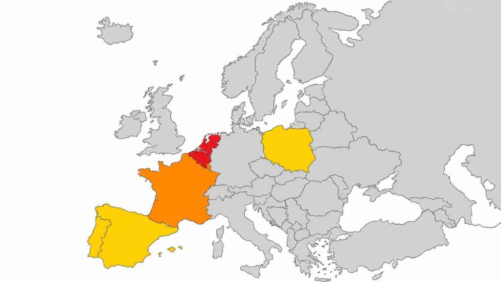 A map of Europe highlighting countries that have regulated or banned loot boxes including Belgium Netherlands France Poland and Spain