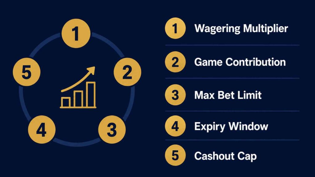 Five key numbers to find in casino bonus terms before claiming