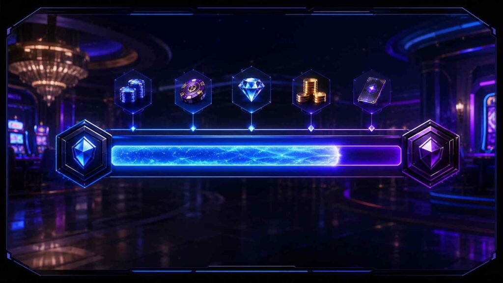 A glowing casino XP progress bar representing gamification systems in online casinos