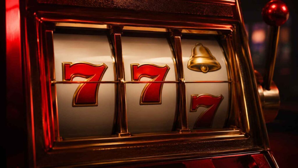 A slot machine showing a near miss with two jackpot symbols representing near miss psychology in gambling